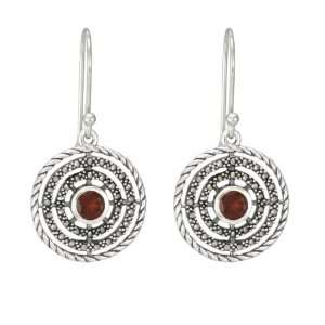   Sterling Silver Marcasite Garnet Concentric Circles Earrings Jewelry