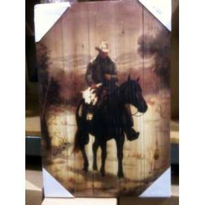  Lodge Cabin Rustic Decor Cowboy Horse Wood Plank Picture 