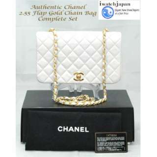 Authentic CHANEL Small White Classic Lambskin Chain Single Flap Bag 