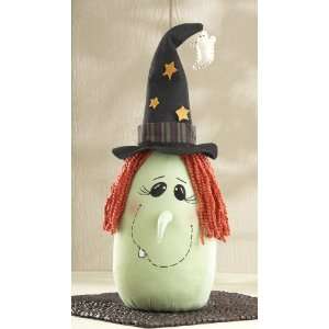  14 Plush Green Witch Head Door Stop Halloween Decoration 