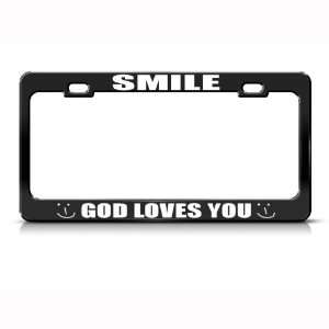 Smile God Loves You Jesus Christ Religious Metal license plate frame 