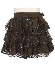 Lipstik Toddler Girls Brown Turquoise Sequin Ruffle Tier Skirt 4T 8