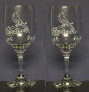 SET OF ETCHED ST.LOUIS CARDINALS WINE DRINKING GLASSES  