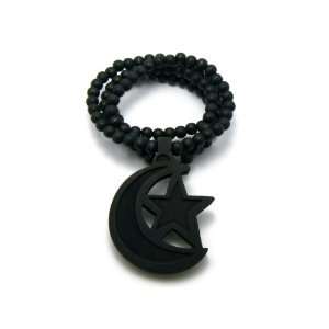  Black Wooden Islam Emblem Pendant With a 36 Inch Necklace 