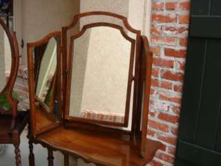 Antique English Walnut Tri Fold Vanity Table Dresser MIRROR w 