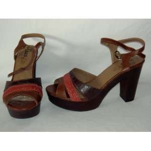 Mudd Womens Platform Sandals Brown Peep Toe Dona Mauve Faux Wood 4 