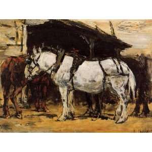   painting name Harnessed Horses, By Boudin Eugène 