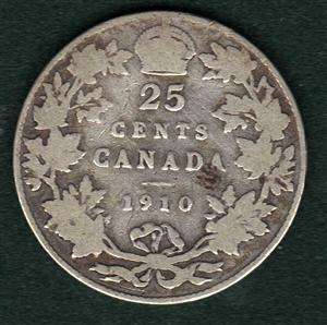 Canada 25 Cents 1910 Silver Coin  