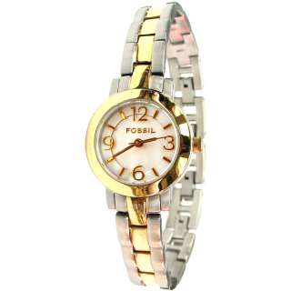 fossil ladies watch silver tone dial gold tone hour marker hands 