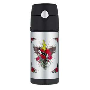   Travel Water Bottle Love Flaming Heart with Angel Wings Everything