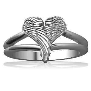 Winged Love, Angel Heart Wings Ring, 11.5mm in Sterling Silver   size 
