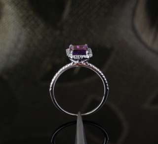   AMETHYST 14K WHITE GOLD PAVE .29c DIAMOND Halo Engagement RING  
