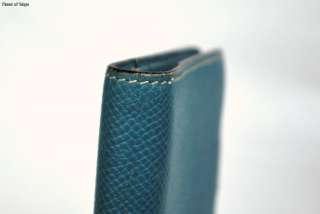 Auth HERMES Blue Jean Leather Mini Agenda Cover w/ Pen  