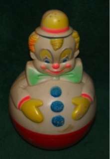   1977 Sanitoy Clown Roly Poly Wobble Chime Celluloid Plastic Baby Toy