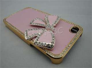 Lovely Pink Sweet Deco Bling Crystal Bow Case Cover For iphone 4 4G 4S 