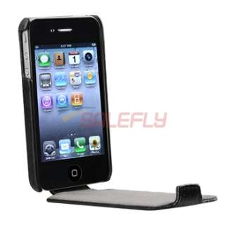 Black Leather Case Cover+Privacy Guard for Verizon iPhone 4 s 4s G New 