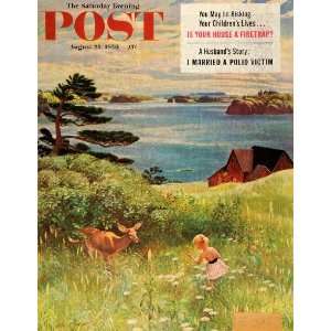  1956 Cover Saturday Evening Post Wild Deer Girl Child Farm 