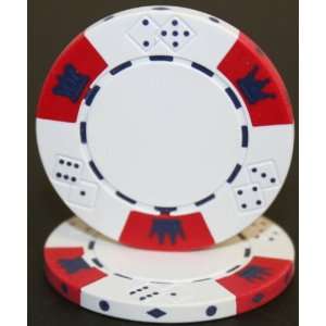   100 White Crown and Dice 14 Gram 3 Tone Poker Chips