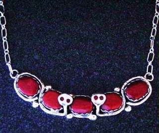 925 Sterling ZUNI Effie C Red Coral 20 Snake Necklace  
