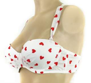 Soft Valentine Hearts Bow Demi Cut Bra   Cream/Red Size 32B  