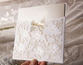 100 Elegant Lace Pocket Dress Ribbon Wedding Invitations Set and RSVP 