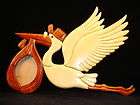 new hand carved wood art intarsia stork carrying baby picture