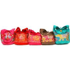  Lot of Five Shoulder Bags with Embroidered Peacocks and 