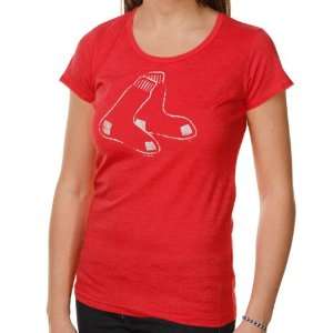   Boston Red Sox Ladies Raw Edge Ribbed T shirt   Red