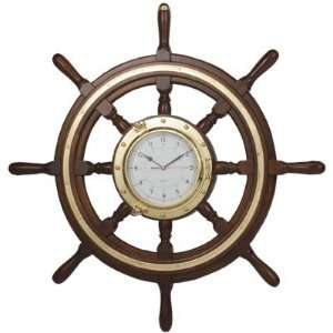  36 Teak Porthole Ship Wheel Clock