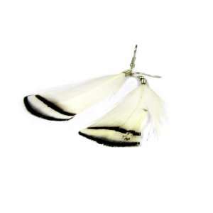  White Fan Feather with Black Stripe Fashion Dangle 