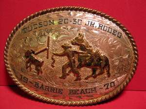   BK Sterling Front 1970 TROPHY Horse & Cowboy Hand Engraved Belt Buckle