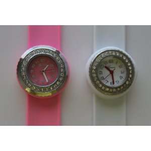  Womens Geneva White and Pink SMALL FACE Slap Silicone Rubber Jelly 