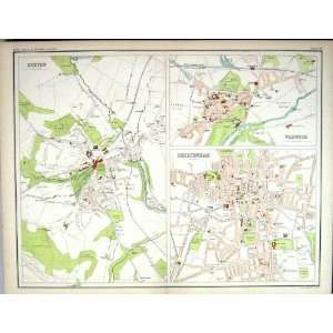   Map England 1891 Plan Buxton Warwick Cheltenham