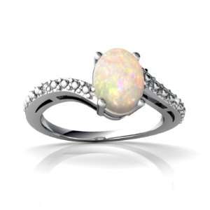  14K White Gold Oval Genuine Opal Ring Size 9 Jewelry