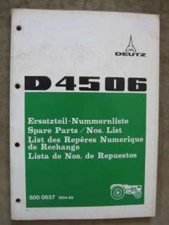 Deutz D4506 D 4506 tractor parts catalog manual  