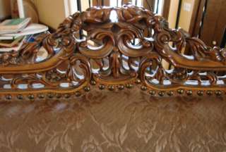 Antique French Provincial Sofa Couch Pecan Wood & Chocolate Upholstery 