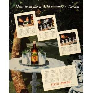  1938 Ad Four Roses Whiskey Mint Julep Drink Recipe 