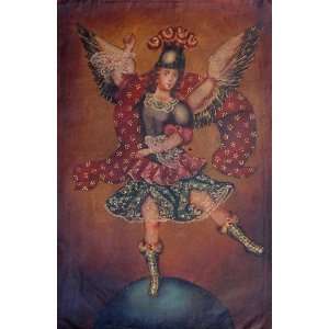  Dancing Arch Angel in Brocade Cuzco Oil Painting Peru 