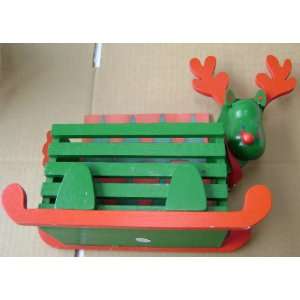 Wooden Christmas Napkin Holder   Green in color with a Reindeer head 
