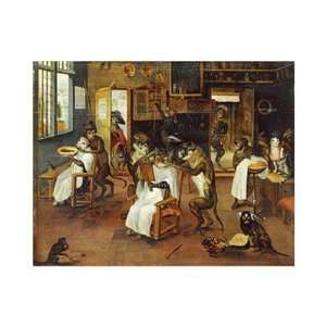  A Singerie Monkey Barbers Serving Cats by Jan van Kessel 