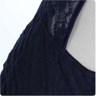 81973 Japan Korean Fashion Style Lace Halter Vest Slim Dress (Navy 
