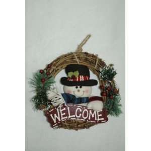    Trim a Home 8in Rattan Snowman with Top Hat Wreath 