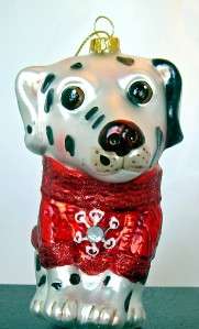 DALMATIAN Dog in Red Sweater Ornament Glass Handpainted NEW  