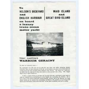 Warrior Geraint Yacht Cruise Brochure Antigua 1960s Nelsons Dockyard
