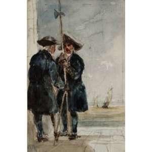   David Cox   24 x 38 inches   Two Naval Pensioners With Shipping Behind