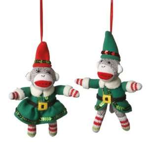  Elf Sock Monkey Ornament Set
