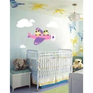  Kids Banner Vinyl Wall Decal Airplane with 2 Kids and Set 