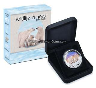 Tuvalu 2012 Wildlife in Need #3 Polar Bear Family Color $1 Pure Silver 