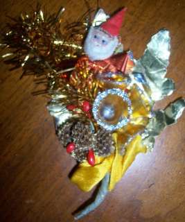 Vtg Xmas 5 1/4 Corsage Pin Brooch Santa Claus Ornament  
