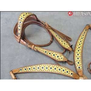 Western Tack Ostrich Leather Bridle Breast Collar Set With Reins